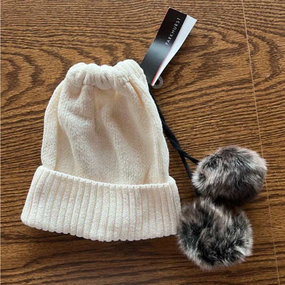 Parkhurst Accessories - Parkhurst Cream Knit Ribbed Ponytail Beanie Hat